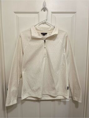 Eddie Bauer Cream Textured Jacquard Geometric 1/4 Zip Fleece Pullover M